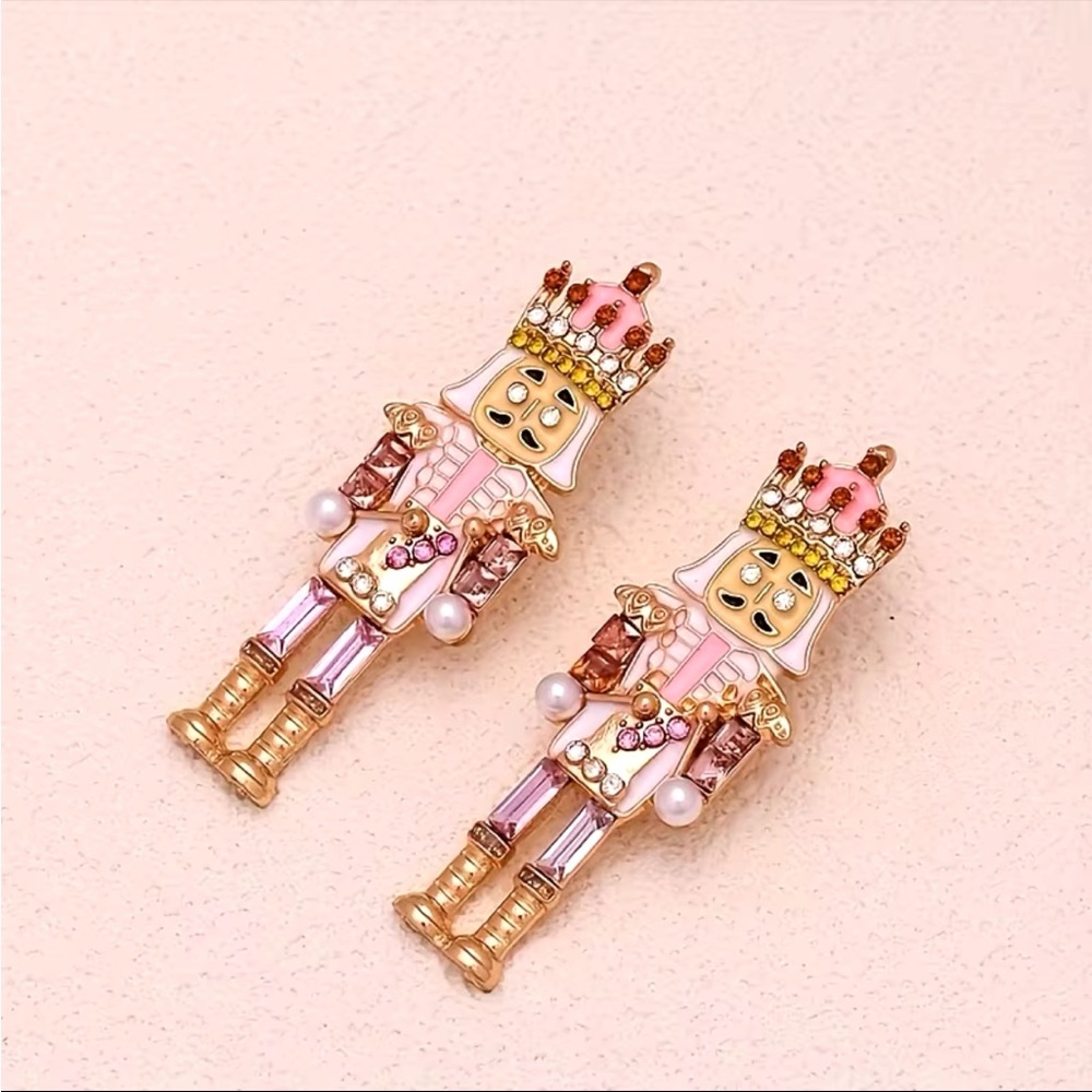 Pink and Gold Nutcracker Earrings - Picture 3 of 4